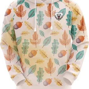 Customized Sublimation Hoodie With Many Leaves Pattern thumbnail-1