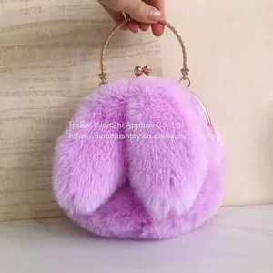 010Plush Rabbit Bag Female Oblique Crossbody Korean Version Lovely Chain Women Handbag Fur Plush Shoulder Bag Rabbit Ear Clip Mouth Bag thumbnail-1