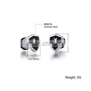 Men's Titanium Steel Stud Earrings Golden Shield Cross Mini Earrings Punk Style Design thumbnail-6