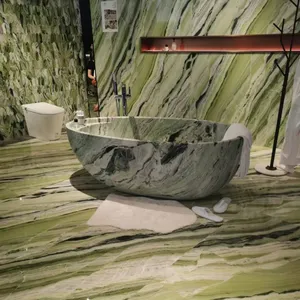 Elegant Shangrila River Jade Green Stone Marble Freestanding Bathtub With Black Veins for Private Residence Contemporary Home thumbnail-3