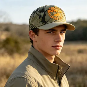 Camouflage Baseball Cap Fabric Contrast Brim Puff Print Letters Breathable Field Outdoor Headwear thumbnail-1