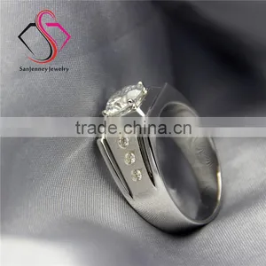 Round Brilliant Cut Moissanite 2CT 8.0mm Center 14k 18k White Gold Diamond Wedding Band Men's Diamond Band thumbnail-4