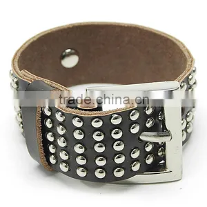Custom Metal Retro Casual Leather Bracelet Genuine First Layer Leather Wrist Bands Punk Style Leather Bracelet thumbnail-1