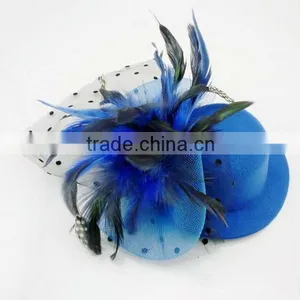 Blue Little Hat With Feather Stage Show Hat Hair Accessory thumbnail-1