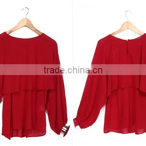 New Designed Crewneck Long Sleeve New Fashion Chiffon Blouse 2016 thumbnail-5