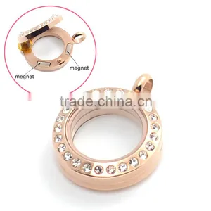 Crystal Round 20mm/25mm/30mm Stainless Steel Magnectic Jewelry Floating Glass Lockets thumbnail-2