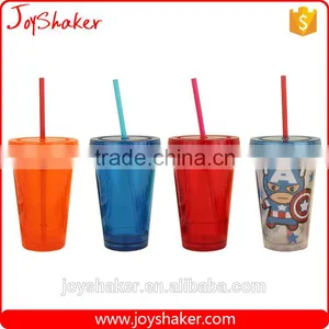 Food Grade Double Wall BPA Free Paper Insert Water Cup, AS Plastic Drink Water Cup With Straw thumbnail-5