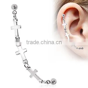 Triple Cross Dangle Tragus Cartilage Helix Ear Ring thumbnail-1