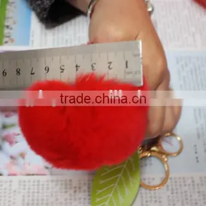 Ball Shape Rex Rabbit Fur Keyring/ Real Rex Fur Ball Key Chain With Pompoms for Bags thumbnail-3