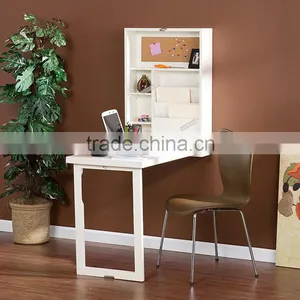 Wood Floating Desk Writing Table Small Save Space Laptop Storage Organize Room thumbnail-1