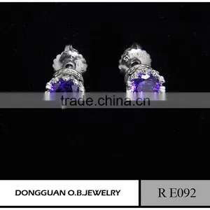 925 Silver Rhodium Plated Blue Zirconia Stud Earrings for Woman thumbnail-1