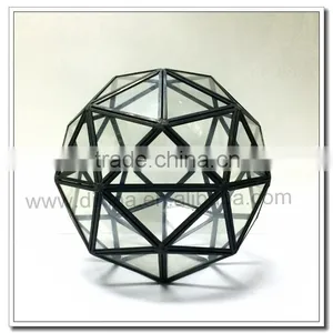Table Display / Wedding Vintage Glass and Brass Geometric Terrarium, Indoor Garden, Planter Geometric Glass Frosted Terrarium thumbnail-6