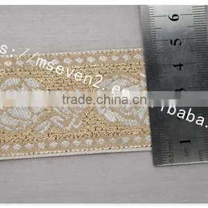 Newest Design 4.5 cm Width Ethnic Embroidery Gold Lace Trim for Garment thumbnail-2