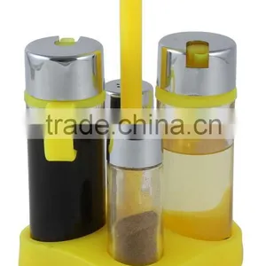 4pcs Glass Cruet Set/spice Bottle With Plastic Rack thumbnail-1