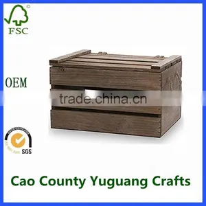 Antique Distressed Wood Crate Brown Storage Crates With Swing Lids thumbnail-4