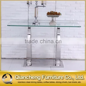 Industrial Tempered Glass Console Table With Metal thumbnail-1