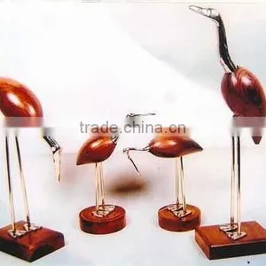 Brass & Wooden Crane Pair, Antique Crane Pair, Wooden Crane Sculpture, Crane Figure thumbnail-1