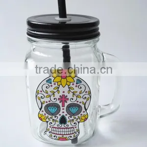 Halloween Style Cold Water Drinking Glass Jar With Customised Decal and Straw thumbnail-4