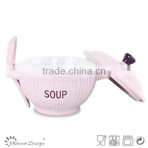 HG3-197 Ceramic Stoneware Soup Bowl With Cover and Spoon thumbnail-3