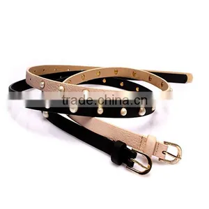 Fashion Pearls Decorated Pin Buckle Sex Girl Thin PU Waist Belt thumbnail-3