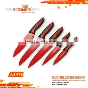 A3418-2 Red Color Non-stick Coating Stainless Steel Kitchen Knife Set thumbnail-5