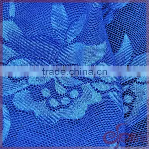 Navy Blue Elegant Nylon Shining Floral Elastic Tricot Fabric Lace thumbnail-5