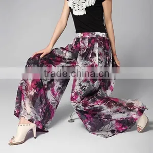New Arrival Fashion Summer Floral Print Ladies Chiffon Culotte Pants thumbnail-2