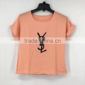 Women Leftover Stock Factory Drectly Sell Orange Print Chiffon T-shirt thumbnail-1