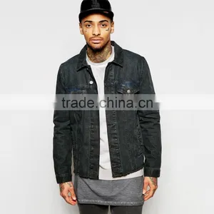Black Plain Wholesale Denim Jacket Men Custom Cheap Price thumbnail-1
