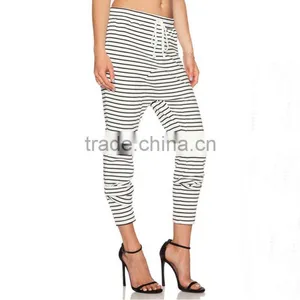 Drop Crotch Fashion Striped Drawstring Jogger Trousers Women thumbnail-2