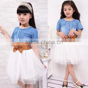 Baby Girl's Kids Children Fashion Princess Denim And Tulle Stitching Bow Dress Skirt With Belt 3-8Y SV001489 thumbnail-2
