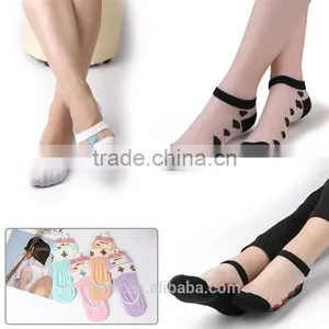 WS-45 Beautiful Women Lace Socks Crystal Glass Silk Short Thin Transparent Roses Flower Socks thumbnail-5