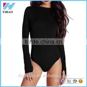 Basic Round Neck Ribbed Body Suits Women Black Long Sleeve Bodysuit Custom 2016 Latest Designs Ladies Black Knitted Sweater thumbnail-1