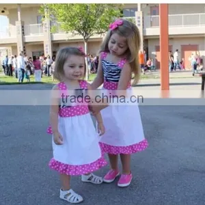 Baby Dress Cutting Zebra With Pink &white Polka Dots White With Ruffle,sleeveless Baby Girl Summer Dress thumbnail-1