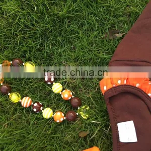 Girls Fall Dress Girls Thanksgiving Dress Kids Bling Bling Turkey Dress Girls Ruffle Dress With Necklace and Headband thumbnail-3