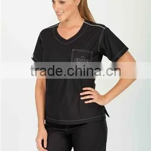 Unisex Black V-Neck Medical Scrubs Set thumbnail-1
