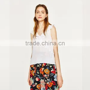2017 HOT Ruffled in the Front and V-neck Ladies Chiffon Tank Top thumbnail-2