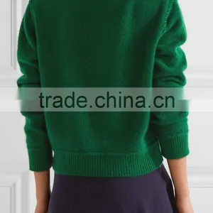 Slips On Wholesale High Quality Cropped Cashmere Sweater of Green Color thumbnail-3