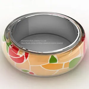 Color Stripe Pattern Jewelry Enamel Bracelet Bangle For Women thumbnail-1