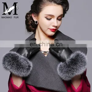 Warm Real Leather Glove With Big Genuine Fox Fur Beautiful Glove thumbnail-2