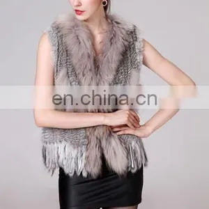 Rabbit Fur Kintted Vest With Raccoon Fur Collar&fox Hem Triming /#00V28 thumbnail-1