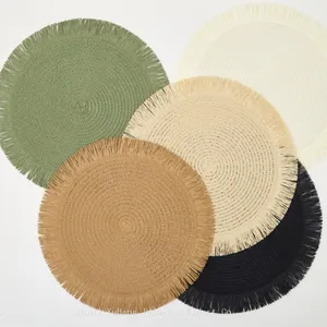 Hand Woven Round Decorative Paper Place Mats Table Mats for Dining Table thumbnail-1