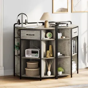 Side Cabinet Living Room Modern Creative Storage Cabinet Iron Wood Structure With Lights With Corner Rack Can be Customized thumbnail-3