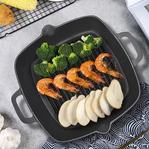Griddle Pans Pre-Seasoned Cast Iron Square Grill Pan With Double Loop Handles for Grill Steak and Veggies Black 10 Inches thumbnail-5