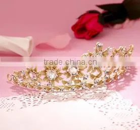 Gold Rhinestones Alloy Crystal Crowns Wholesale Factory Wedding Tiara Crown Band thumbnail-3