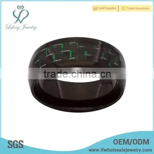 8mm Fancy Plated Black With Green Carbon Fiber Inlay Titanium Ring thumbnail-1