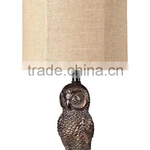 Owl Antique Bronze Finish Sculptural Table Lamp With Linen Shade thumbnail-1