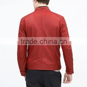 Men's Leather Jackets Red pu Leather Jacket thumbnail-2