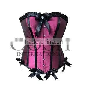 Purple Satin With Black Ribbon Frill Overbust Steel Boned Corset Ci-1132 thumbnail-1