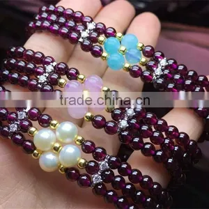 Cai Bao Jewelry Wholesale 5A Natural Purple Teeth Ukraine Garnet Bracelet Three Laps Multi Ring Multi Layer Gem Crystal Bracelet thumbnail-3